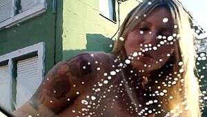 euzinha behind the cameras showing off her tits