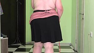 Mature MILF in Stockings Jumps Rope Shakes Big Boobs and Fat Booty Saggy Tits Bounce Fetish