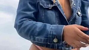 Exhibitionist Woman Leaves Man Hard On Beach, Grabs And Feels His Size While Flashing