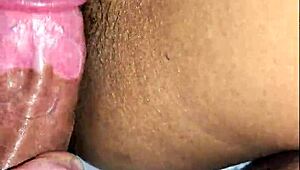 latina wife in black panties gets cum shot.