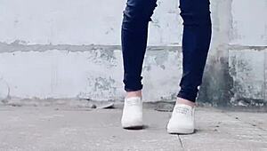 Why does she pee outdoors in stockings?