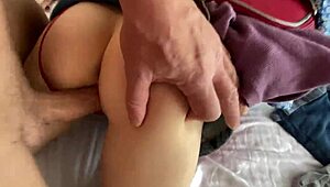 Dumb stepsister stuck in a suitcase during a homemade prank.