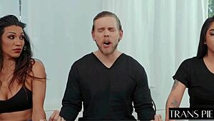 two shemales and one guy enjoy big cock action