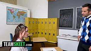 A quiet girl blossoms into a squirting fuck toy under teacher instruction