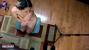 Petite Brunette Coed Sabrina Rubs Her Tits While Sucking Hard Cock In POV Session