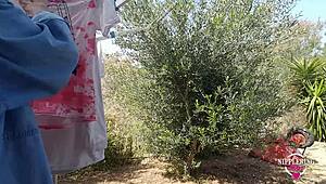 i love this kinky milf mommy playing with her pierced pussy and nipples outdoors