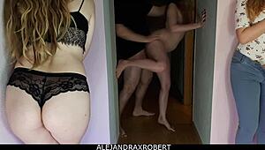 mama with stranger at home, stepsister and i watching