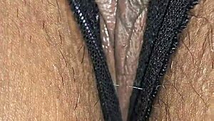 latina wife in black panties gets cum shot.