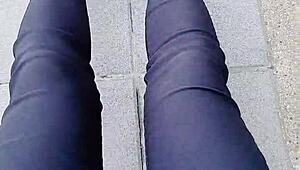 Why does she pee outdoors in stockings?