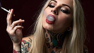 devils smoking fetish with lipstick and monster vibes