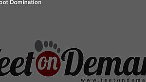 Roxanne endures footjob and caging in stockings