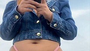 Exhibitionist Woman Leaves Man Hard On Beach, Grabs And Feels His Size While Flashing