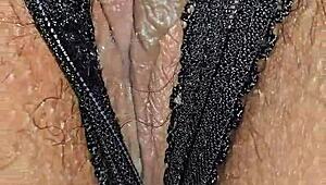 latina wife in black panties gets cum shot.