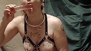 Intense Female Slave Masturbates In Harness