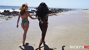 In Rickysroom, the threesome by the sea unfolds with group blowjobs, fucking, and licking, featuring big black cocks and redhead deepthroats.