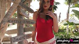 Big boobed Muse Ashleigh Rae enjoys the Caribbean sun naked.