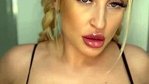 Horny college girl intensely sucks on a big banana teasingly