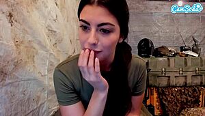 Sexy amateur soldier fingers wet pussy on webcam