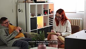 Redhead psychologist takes my cock in hot session.