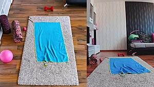 Curvy MILF spreads ASSHOLE during NAKED yoga workout