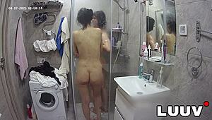 tattooed alice joins boyfriend in shower with webcam on, teasing private moments