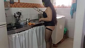 Bar meeting turns her into paid whore for corset chores, sheer stockings, heels, loving slutty groping.