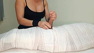 Part two of mummified handjob interrupted by cum