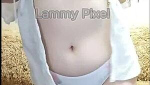 Horny Young Brunette Lammy Pixel Rips Clothes! Stripteases Showing Gorgeous Big Ass!
