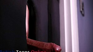 redhead nurse sucks cock at a gloryhole, deepthroat and swallow