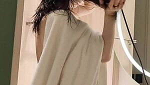 Offshot of brunette college student