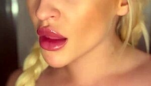 Horny college girl intensely sucks on a big banana teasingly