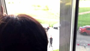 Skinny brunette babe gets fucked in front of neighbors