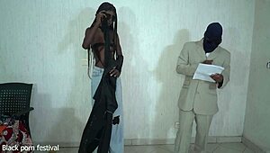 African secretary strips naked in office for boss revealing her skinny body and narrow ass