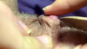 Close-up view of huge clit during intense moment