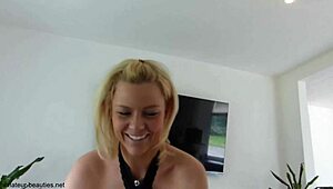 Watch the Blonde's Tight Pussy Being Fucked Hard by a Thick Cock Until She Swallows