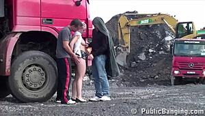 Petite Blonde Hottie Public Threesome Fuck By Two Guys