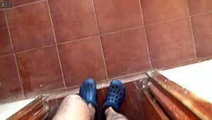 Perverted stepmother wants stepson watching her piss from hairy pussy