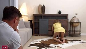 Sasha Paige, the skinny girlfriend, gets analized by a strong guy in this hardcore scene with blowjob and cumshot