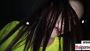 Amateur Thai teen massages fat client's hard dick. 😉