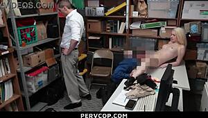 The security officer strikes a deal with the two naughty shoplifters in the garage.