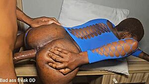 Bad ebony girl intensely squirts and cums from the hardest monster cock fuck with riding and doggystyle