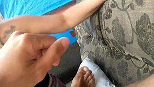 She gives a blowjob in the backyard