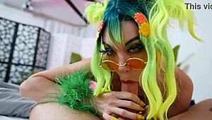 i fuck her deep throat, tight pussy, and huge titties in cosplay as little puck