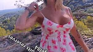 littleangel84 performs solo masturbation outdoors in the french countryside