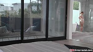 stepdaughter showers with black stepdad and gets licked 😏