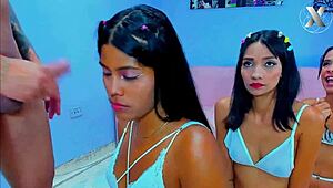 Slutty Stepsisters Surprise Stepfather With Blowjob!