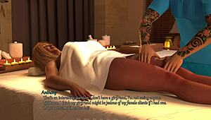 antony gives suzanne a full body massage in the game room