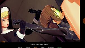 The naughty nun interacts with friends in game