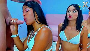 Slutty Stepsisters Surprise Stepfather With Blowjob!