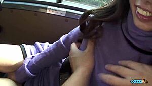 Brunette Babe Sucks Hard Fat Cock In Car Backseat